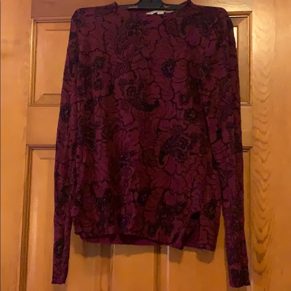 Small Loft Magenta and Black Floral Knit - Picture 1 of 3